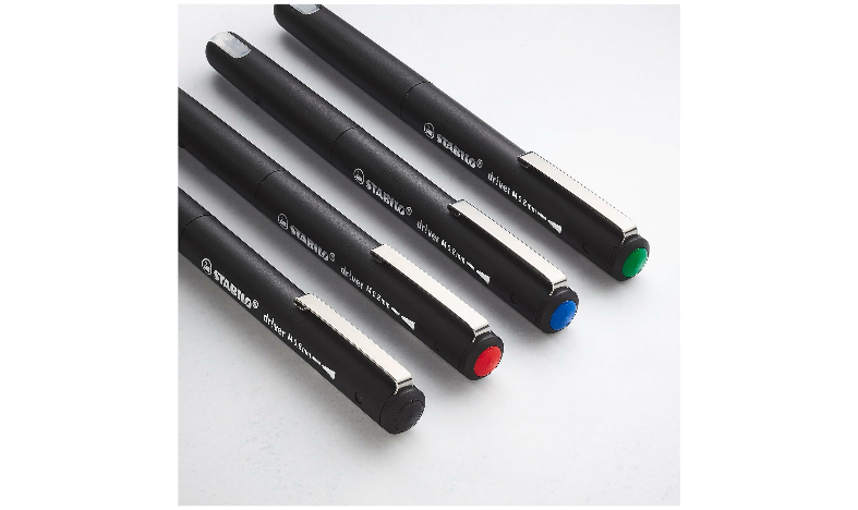 Premium Felt-Tip Pen - STABILO dr!ver - Medium - Pack of 4 - Black, Blue, Green, Red