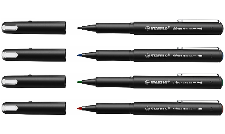 Premium Felt-Tip Pen - STABILO dr!ver - Medium - Pack of 4 - Black, Blue, Green, Red