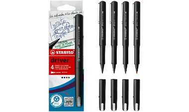Premium Felt-Tip Pen - STABILO dr!ver - Medium - Pack of 4 - Black, Blue, Green, Red
