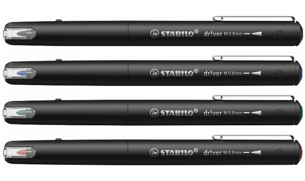 Premium Felt-Tip Pen - STABILO dr!ver - Medium - Pack of 4 - Black, Blue, Green, Red