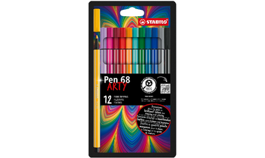 Premium Fibre-Tip Pen - STABILO Pen 68 - ARTY - Pack of 12 - Assorted Colours