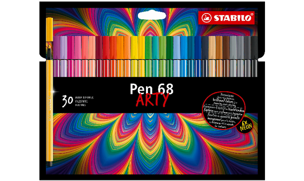 Premium Fibre-Tip Pen - STABILO Pen 68 - ARTY - Pack of 30 - Assorted Colours