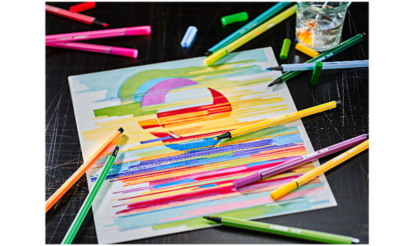 Premium Fibre-Tip Pen - STABILO Pen 68 - ARTY - Tin of 66 - Assorted Colours