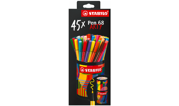 Premium Fibre-Tip Pen - STABILO Pen 68 - ARTY - Tin of 45 - Assorted Colours