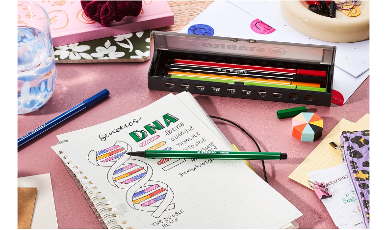 Premium Fibre-Tip Pen - STABILO Pen 68 - Click Set Pack of 10 - Assorted Colours