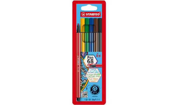 Premium Fibre-Tip Pen - STABILO Pen 68 - Pack of 6 - Assorted Colours