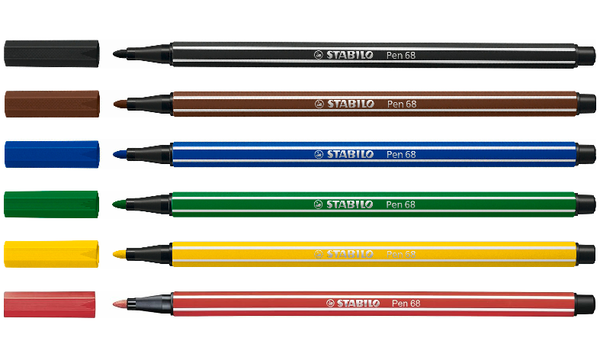 Premium Fibre-Tip Pen - STABILO Pen 68 - Pack of 6 - Assorted Colours