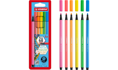 Premium Fibre-Tip Pen - STABILO Pen 68 - Pack of 6 - Neon Colours