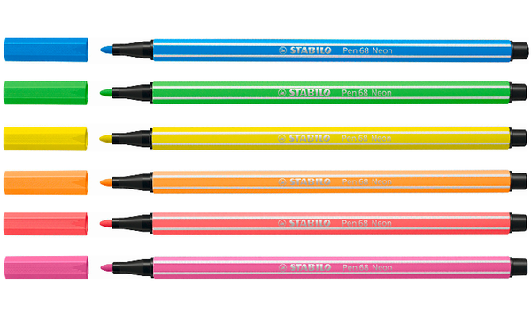 Premium Fibre-Tip Pen - STABILO Pen 68 - Pack of 6 - Neon Colours