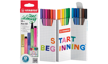 Premium Fibre-Tip Pen - STABILO Pen 68 - Zigzag Deskset of 18 - Assorted Colours