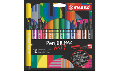 Premium Fibre-Tip Pen with Chisel Tip - STABILO Pen 68 MAX - ARTY - Pack of 12 - Assorted Colours