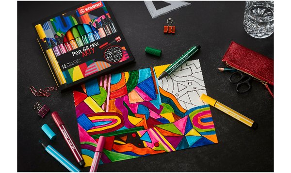 Premium Fibre-Tip Pen with Chisel Tip - STABILO Pen 68 MAX - ARTY - Pack of 12 - Assorted Colours