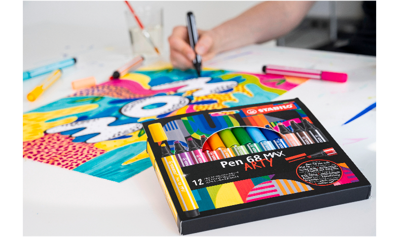 Premium Fibre-Tip Pen with Chisel Tip - STABILO Pen 68 MAX - ARTY - Pack of 12 - Assorted Colours