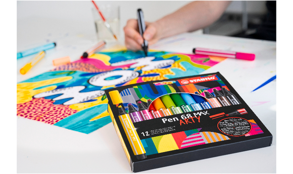 Premium Fibre-Tip Pen with Chisel Tip - STABILO Pen 68 MAX - ARTY - Pack of 12 - Assorted Colours