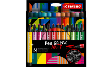 Premium Fibre-Tip Pen with Chisel Tip - STABILO Pen 68 MAX - ARTY - Pack of 24 - Assorted Colours