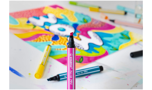 Premium Fibre-Tip Pen with Chisel Tip - STABILO Pen 68 MAX - ARTY - Pack of 6 - Assorted Colours