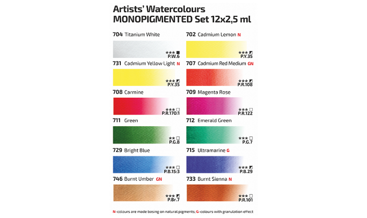 Rosa Watercolour Full Pan Monopigmented Set of 12