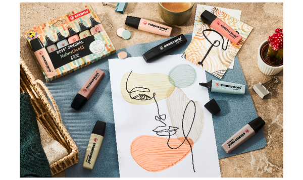 Highlighter - STABILO BOSS ORIGINAL NatureCOLORS - Pack of 6 - Beige, Warm Grey, Earth Green, Sienna, Mud Green, Umber