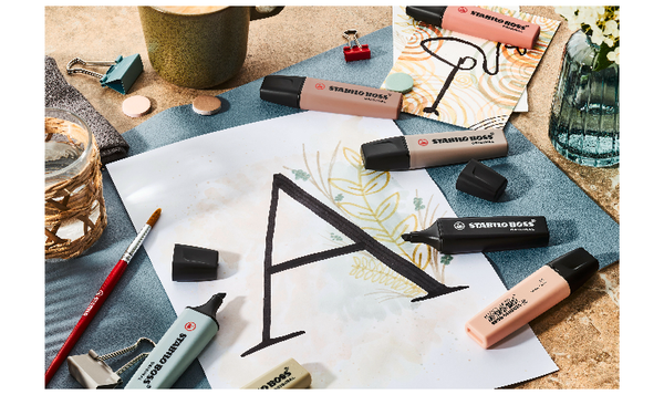 Highlighter - STABILO BOSS ORIGINAL NatureCOLORS - Pack of 6 - Beige, Warm Grey, Earth Green, Sienna, Mud Green, Umber