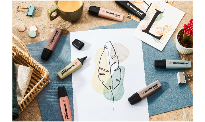Highlighter - STABILO BOSS ORIGINAL NatureCOLORS - Pack of 6 - Beige, Warm Grey, Earth Green, Sienna, Mud Green, Umber