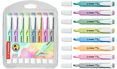 Highlighter - STABILO swing cool Pastel - Pack of 8 - Assorted Colours