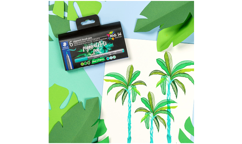 STAEDTLER Pigment Arts Brush Pen Set of 6 Greens &amp; Turquoises