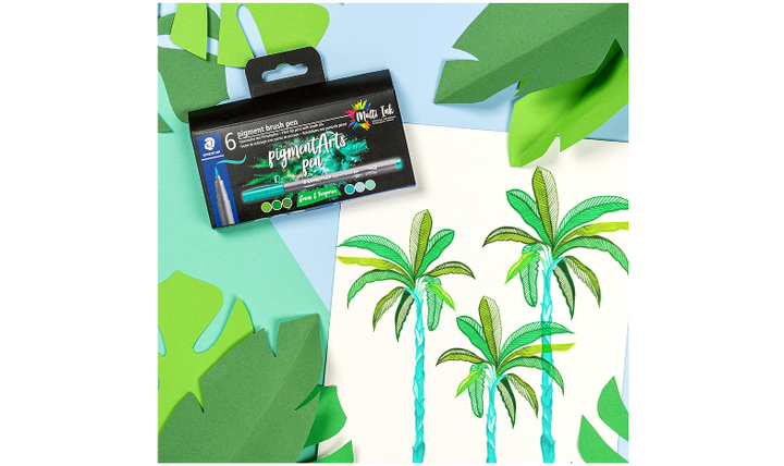 STAEDTLER Pigment Arts Brush Pen Set of 6 Greens &amp; Turquoises