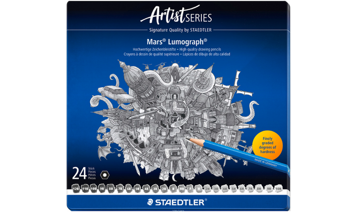 STAEDTLER Mars Lumograph Sketching &amp; Drawing Pencils Tin of 24 Assorted