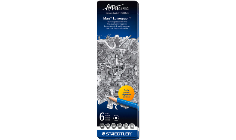 STAEDTLER Mars Lumograph Sketching &amp; Drawing Pencils Tin of 6 Assorted
