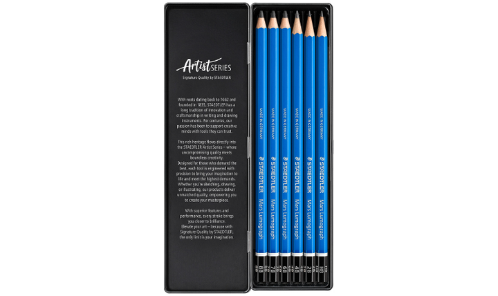 STAEDTLER Mars Lumograph Sketching &amp; Drawing Pencils Tin of 6 Assorted