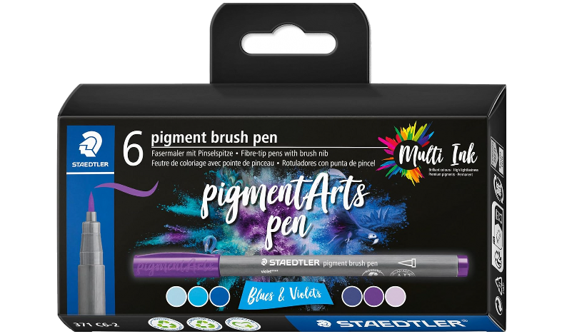 STAEDTLER Pigment Arts Brush Pen Set of 6 Blues &amp; Violets