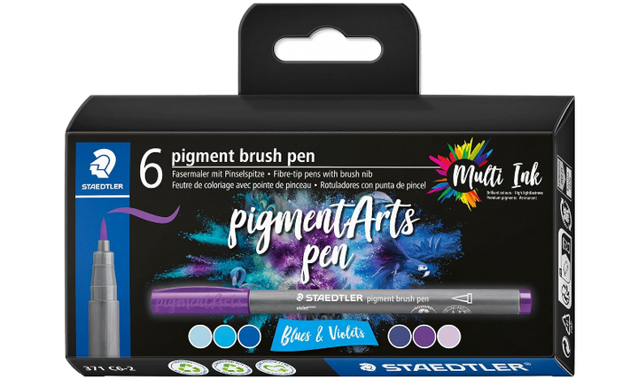 STAEDTLER Pigment Arts Brush Pen Set of 6 Blues &amp; Violets