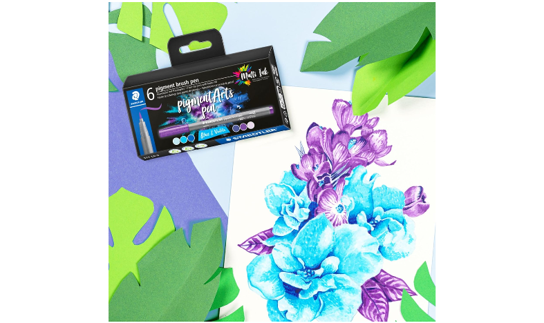STAEDTLER Pigment Arts Brush Pen Set of 6 Blues &amp; Violets