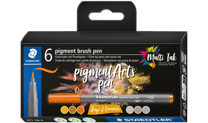 STAEDTLER Pigment Arts Brush Pen Set of 6 Greys &amp; Caramels