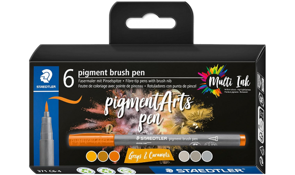 STAEDTLER Pigment Arts Brush Pen Set of 6 Greys & Caramels