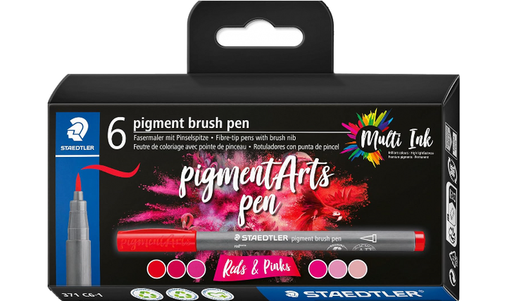 STAEDTLER Pigment Arts Brush Pen Set of 6 Pinks &amp; Reds