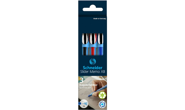Schneider Slider Memo XB Ballpoint Pen Wallet of 3 Assorted