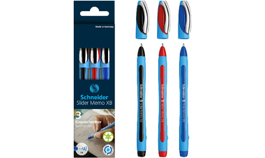 Schneider Slider Memo XB Ballpoint Pen Wallet of 3 Assorted
