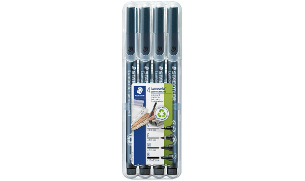 STAEDTLER Lumocolor Permanent Black Marker Pens Pack of 4 Assorted Line Widths