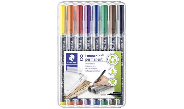 STAEDTLER Lumocolor Permanent Marker Pen Superfine Wallet of 8