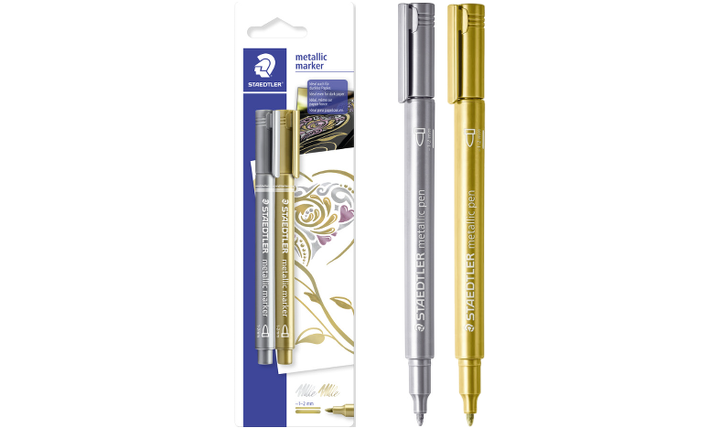 STAEDTLER Metallic Marker Pen Assorted Pack of 2 (Gold &amp; Silver)