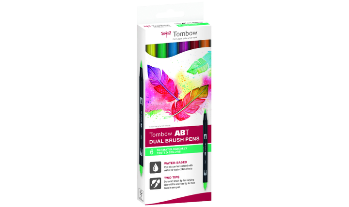 Tombow ABT Dual Brush Pen Dermatologically Tested Colors Set of 6