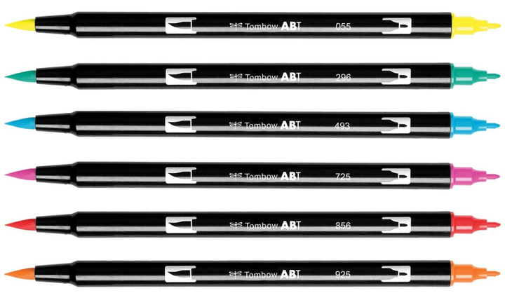 Tombow ABT Dual Brush Pen Dermatologically Tested Colors Set of 6