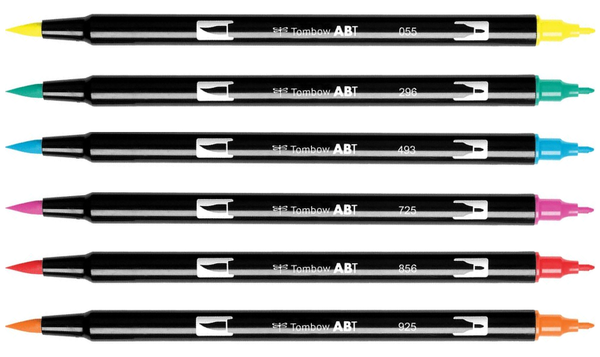 Tombow ABT Dual Brush Pen Dermatologically Tested Colors Set of 6