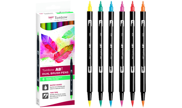 Tombow ABT Dual Brush Pen Dermatologically Tested Colors Set of 6