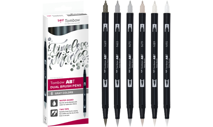 Tombow ABT Dual Brush Pen Grey Colours Set of 6