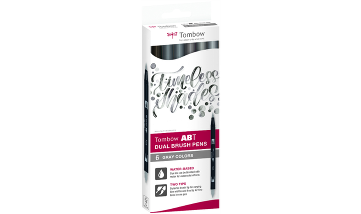 Tombow ABT Dual Brush Pen Grey Colours Set of 6
