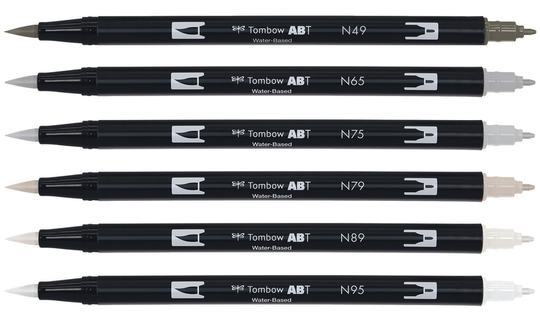 Tombow ABT Dual Brush Pen Grey Colours Set of 6