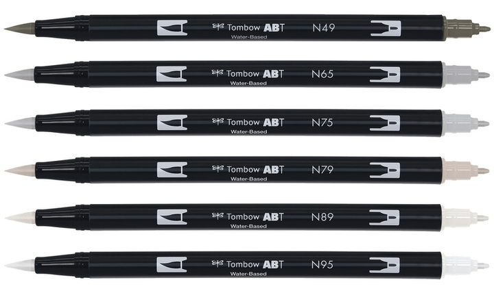 Tombow ABT Dual Brush Pen Grey Colours Set of 6
