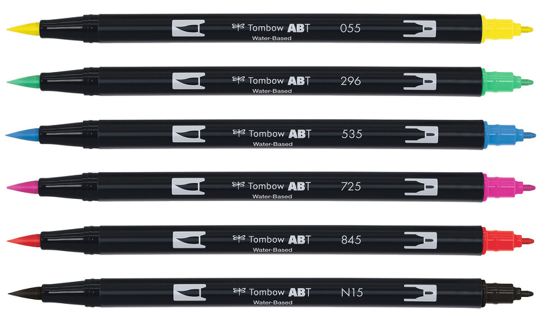 Tombow ABT Dual Brush Pen Primary Colours Set of 6